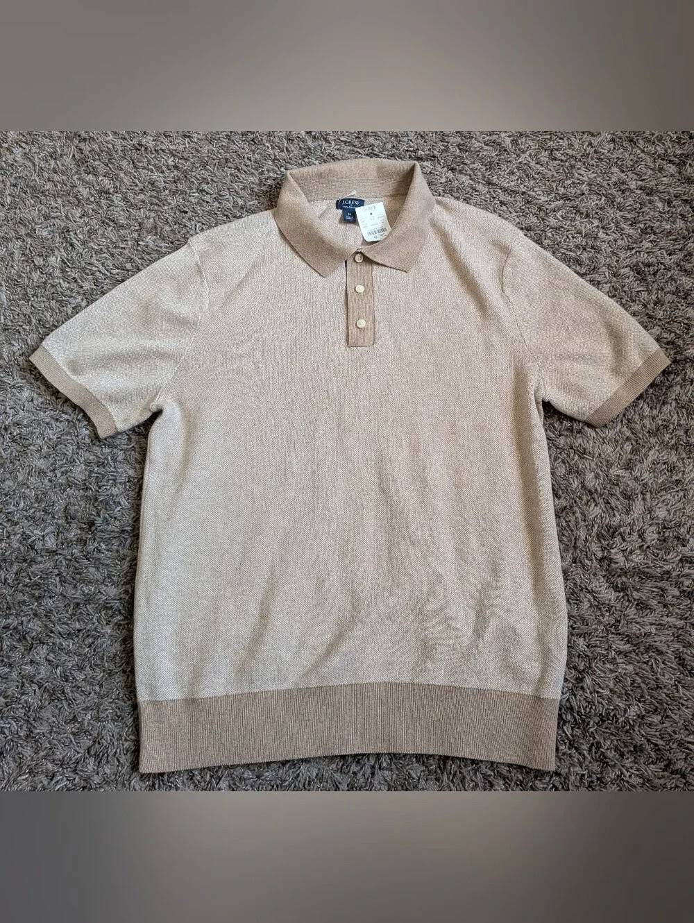 NWT J.Crew Bird's-eye Heather Nut Two Tone Cotton Sweater Polo Shirt Men's M